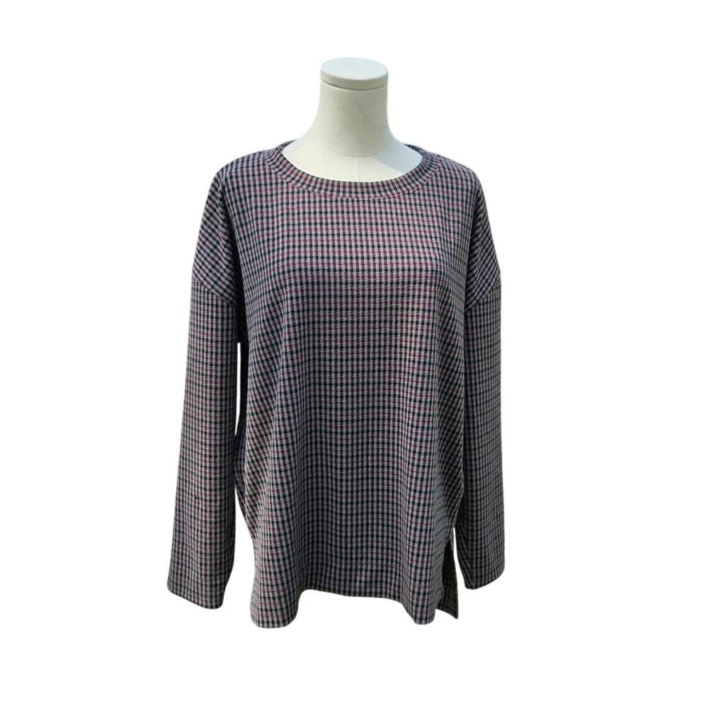 Loft Brown Houndstooth Checkered Plaid Long Sleeve Shirt Womens Size L